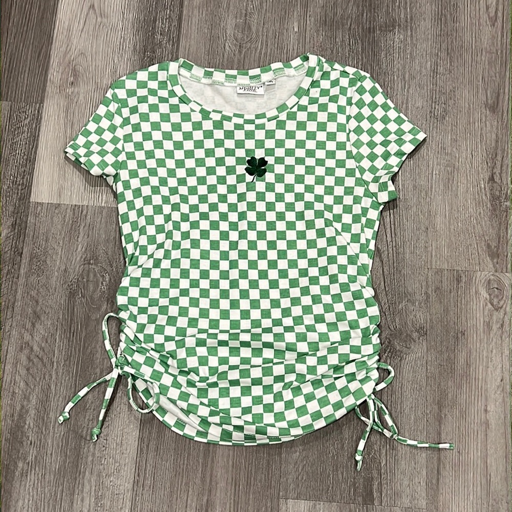 Mighty Fine checkered top with cinched tie up sides, size XL (Juniors)